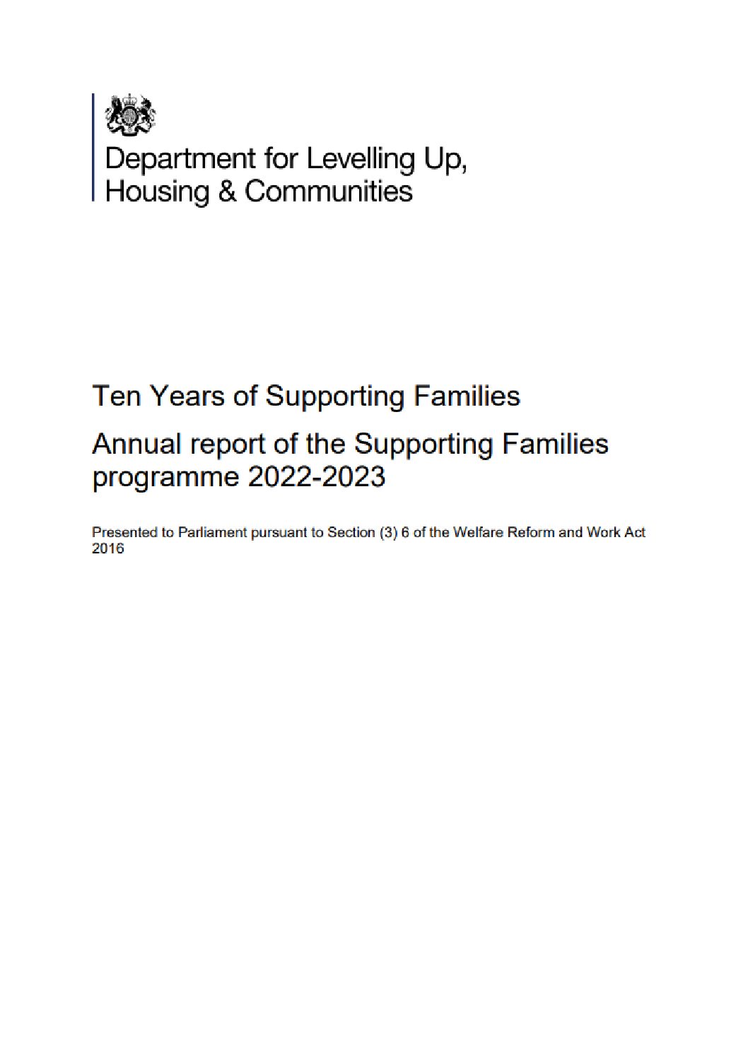 Ten Years of Supporting Families: Annual report of the Supporting Families programme 2022-2023