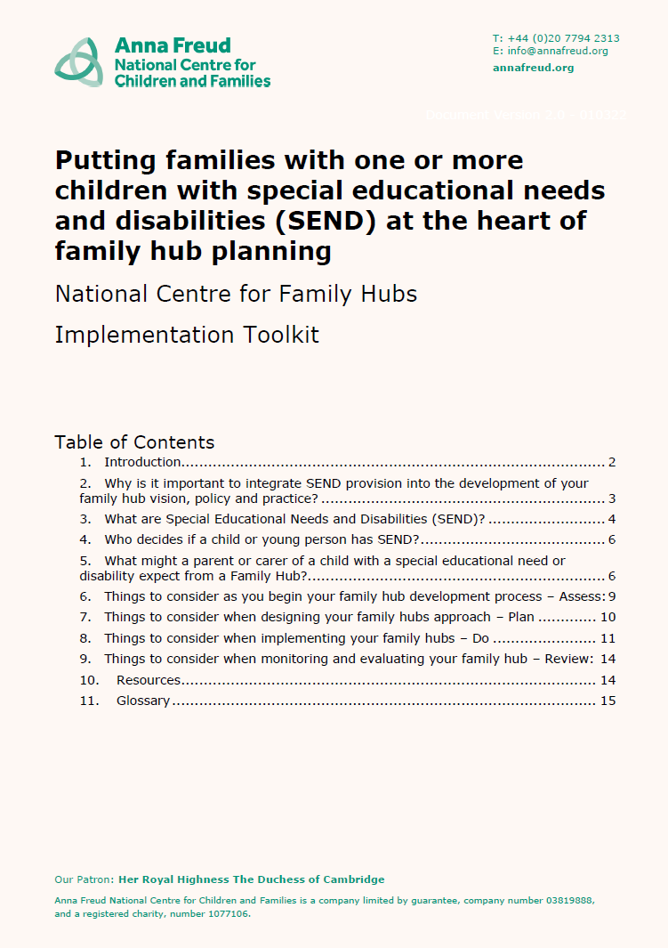 Putting families with one or more children with special educational needs and disabilities (SEND) at the heart of family hub planning
